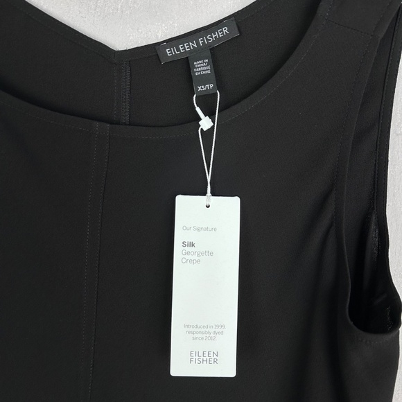 Eileen Fisher size XS sleeveless top Silk black Georgette Crepe drape NEW - Picture 10 of 12